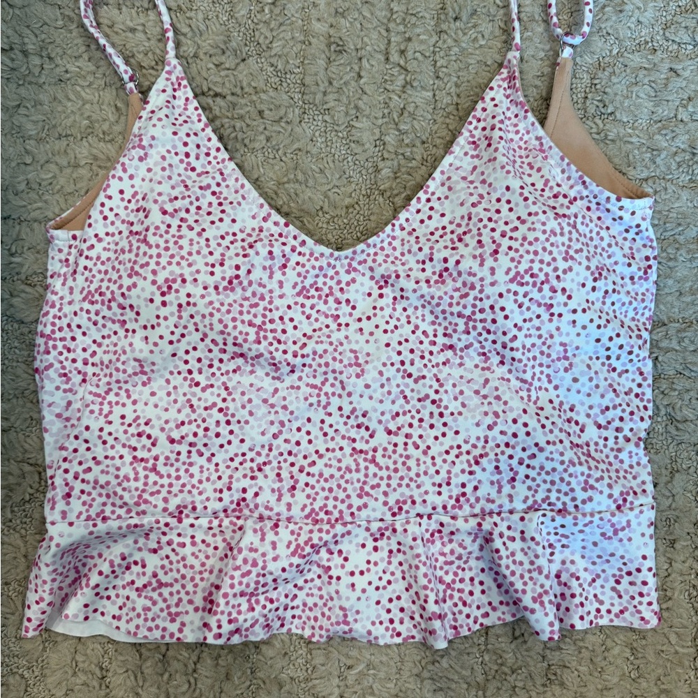 Pink Polka Dot Kortni Jean swim top. Size L.